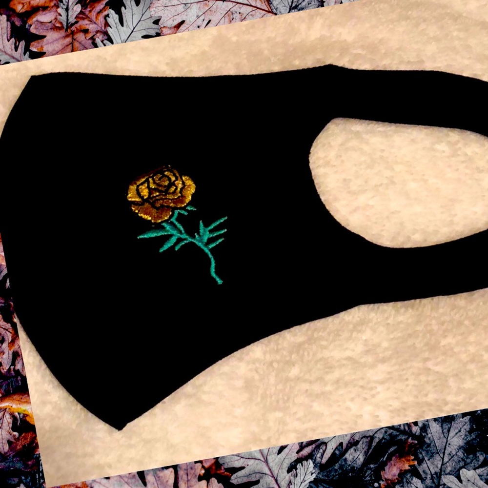 Gold Embroidered Rose Face Mask Comfortable